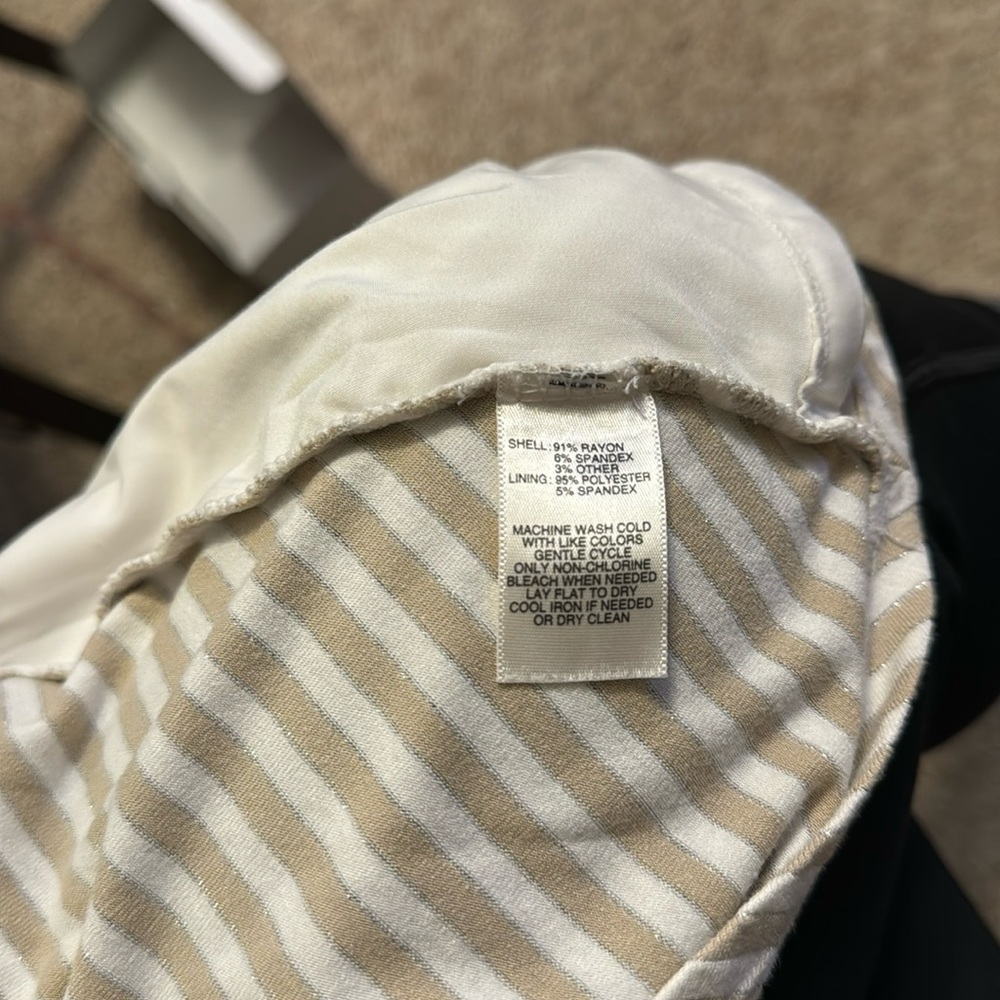 White House Black Market sleeveless stripe blouse in cream and tan - Picture 7 of 8